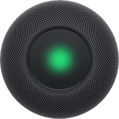 A green light on top of HomePod that indicates it’s being used as a speakerphone.