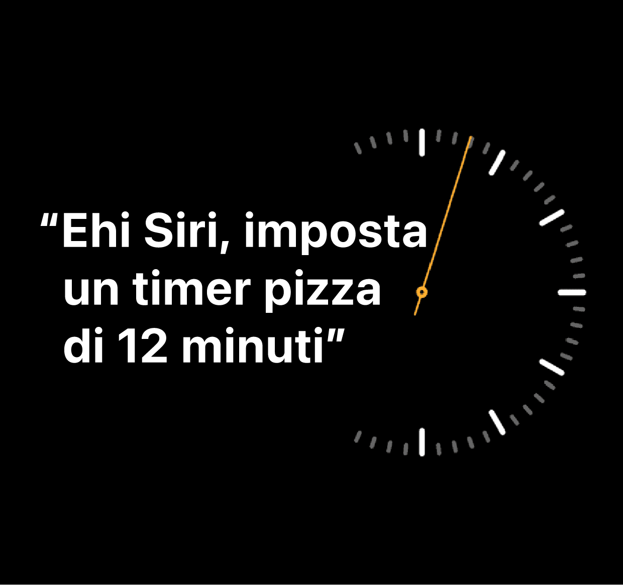 Un’illustrazione con la frase “Ehi Siri, imposta un timer pizza di 12 minuti”.