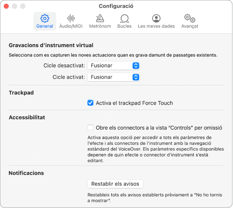 Tauler de configuració general