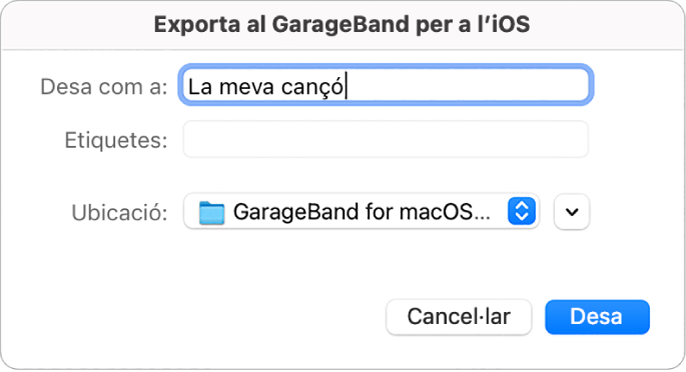 Exporta al GarageBand per a l’iOS.