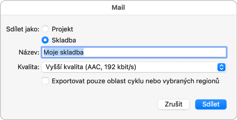 Dialogové okno Mail Drop