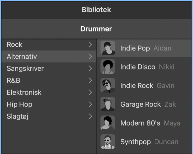 Kort til en trommeslager i Drummer-værktøjet.