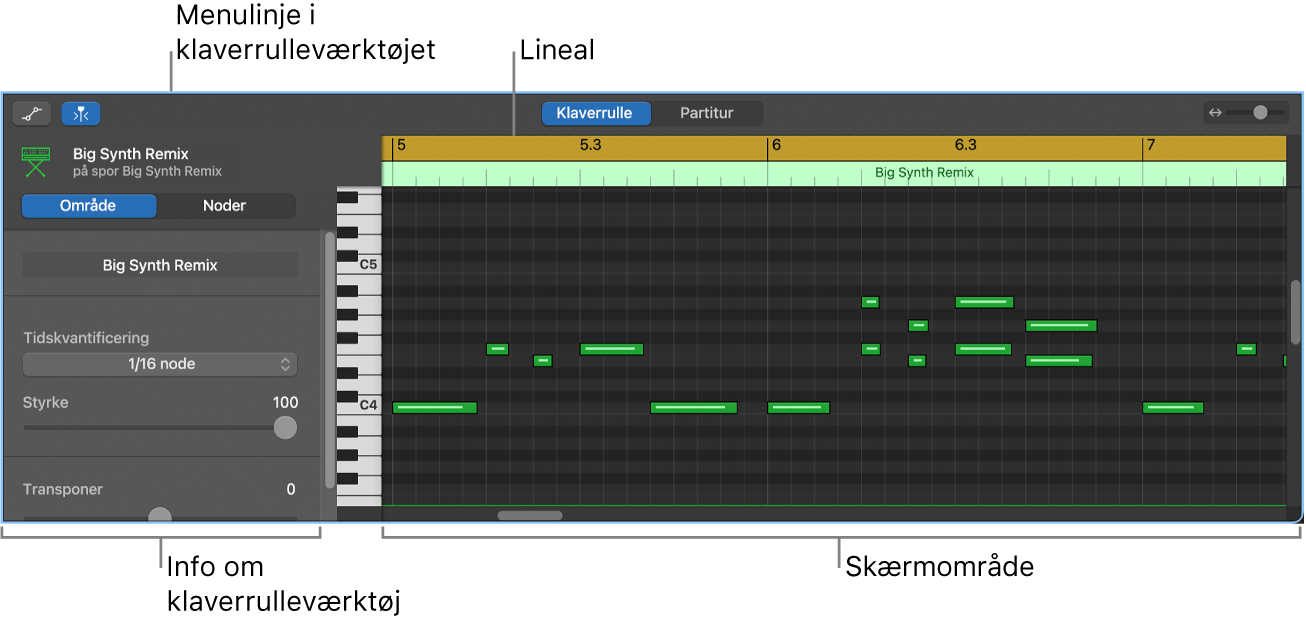 Klaverrulleværktøj med MIDI-nodebegivenhed.