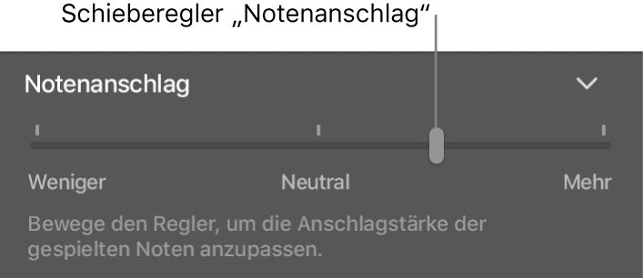 Regler für die Anschlagsempfindlichkeit im Informationsfenster „Smart Controls“