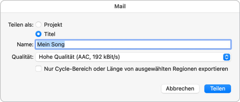 Dialogfenster „Mail Drop“