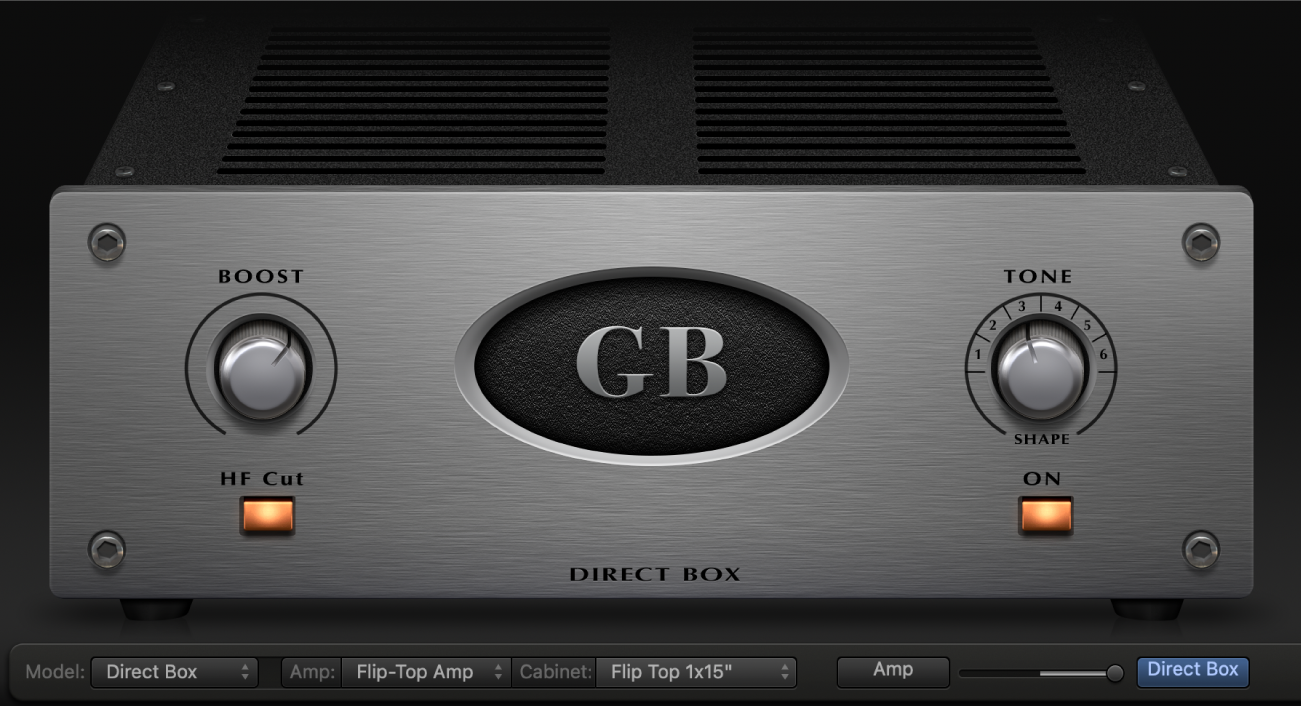 Το Bass Amp Designer που δείχνει τα στοιχεία ελέγχου Direct Box.