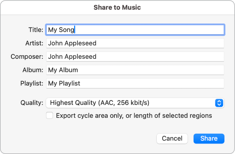 Share to Music dialogue.