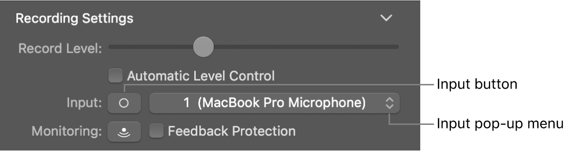 Input button and pop-up menu in the Smart Controls inspector.