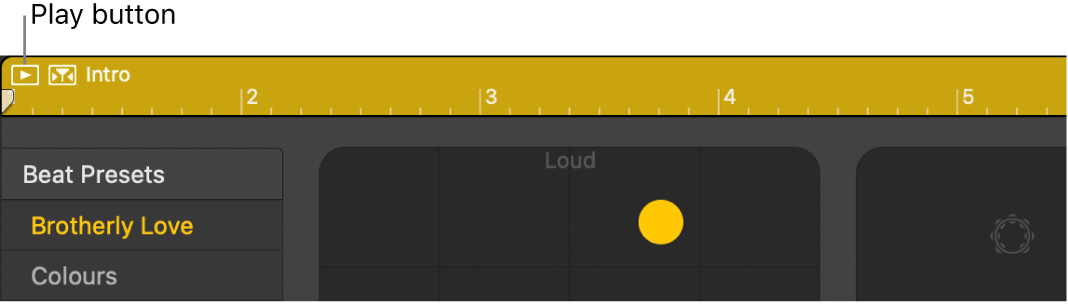 Drummer region showing Play button.