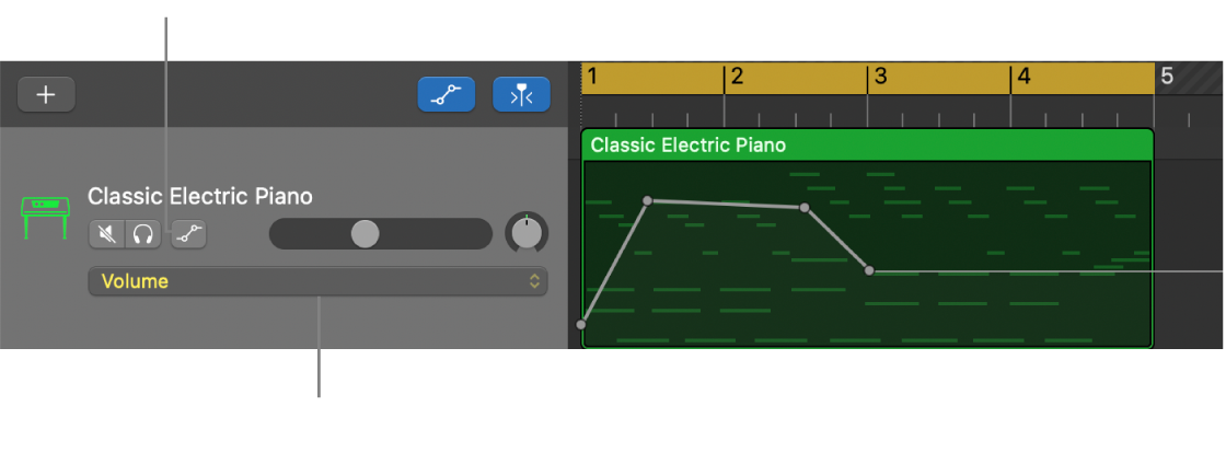 Showing the Track Automation button and the Automation Parameter pop-up menu in a track header.