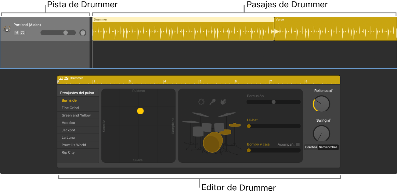 Pista de batería y editor de batería