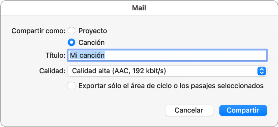 Cuadro de diálogo de Mail Drop.