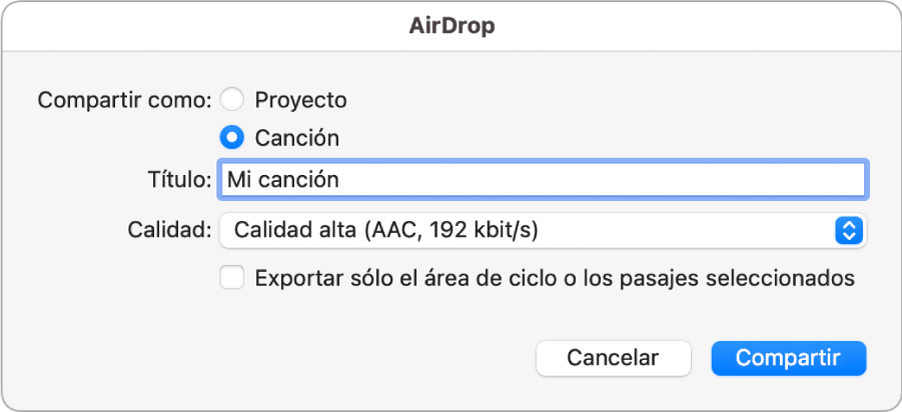 Cuadro de diálogo de AirDrop.