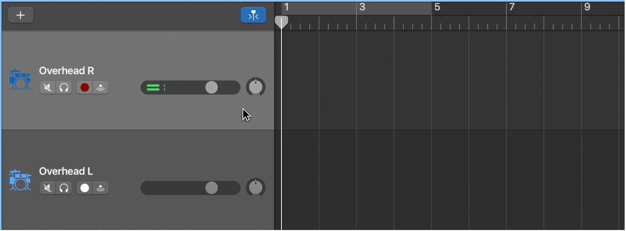 Se está seleccionando la cabecera de una pista de audio.