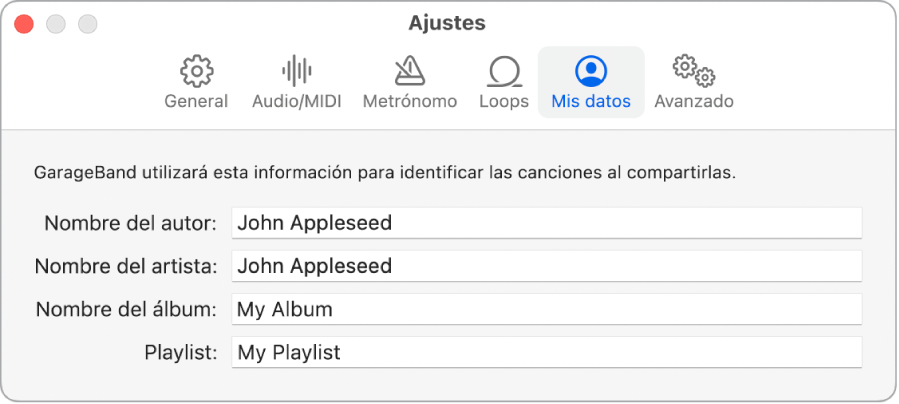 Panel de ajustes “Mis datos”.