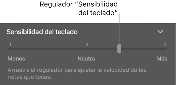 Regulador “Sensibilidad del teclado” en el inspector de Smart Controls.