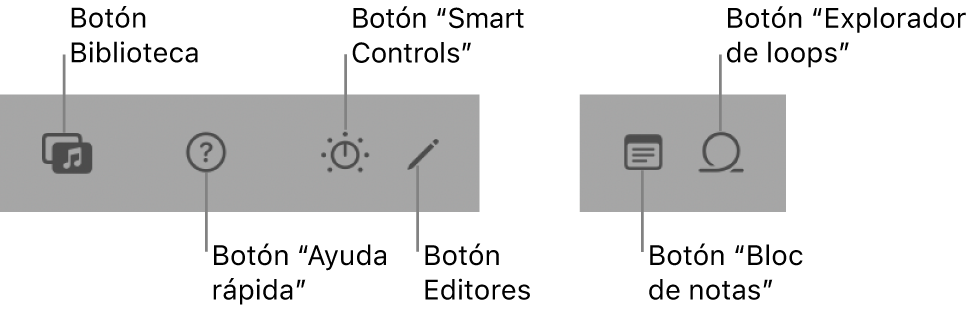 Botones de la barra de controles.