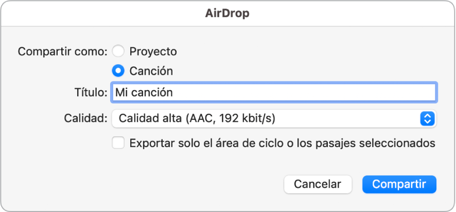 Cuadro de diálogo de AirDrop.
