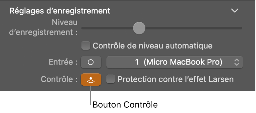 Bouton Contrôle dans l’inspecteur de Smart Controls.