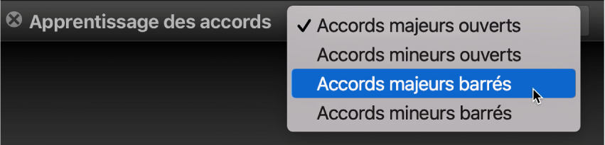 Menu contextuel Apprentissage des accords.