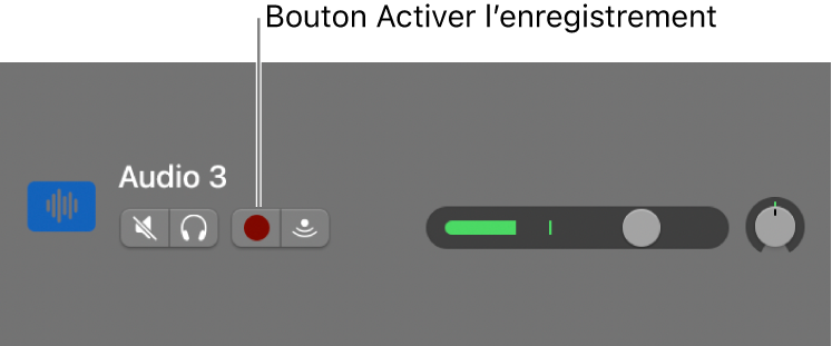 Bouton Activer l’enregistrement dans l’en-tête de piste.