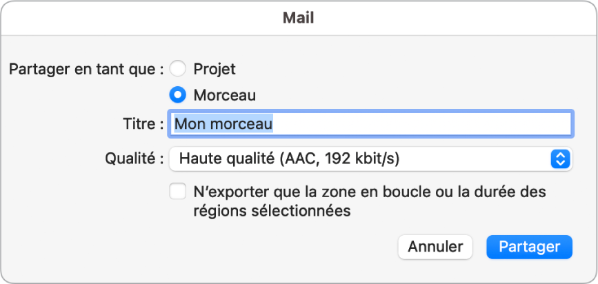 Zone de dialogue Mail Drop