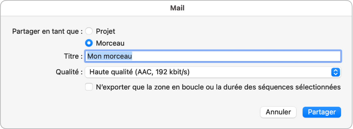 Zone de dialogue Mail Drop.