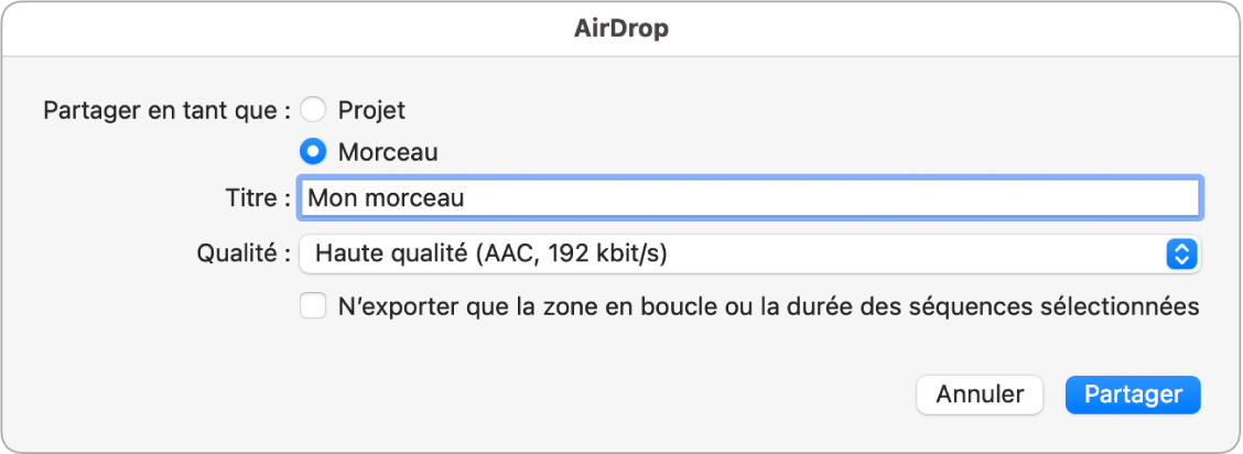 Zone de dialogue AirDrop.