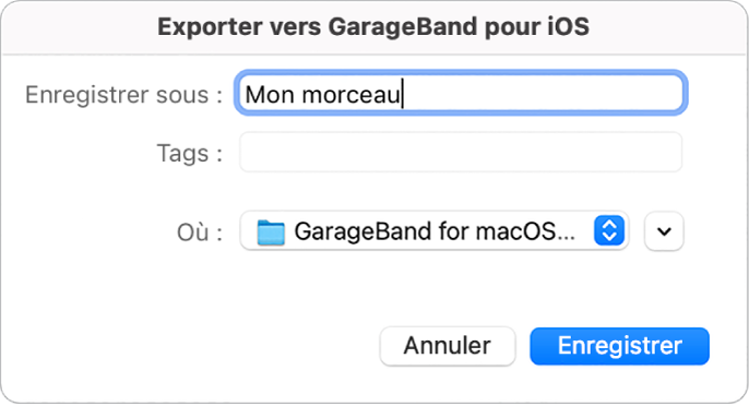 Exporter vers GarageBand pour iOS.