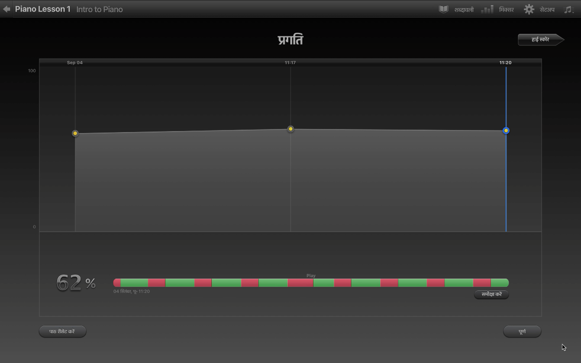 बजाना सीखें प्रगति ग्राफ़।