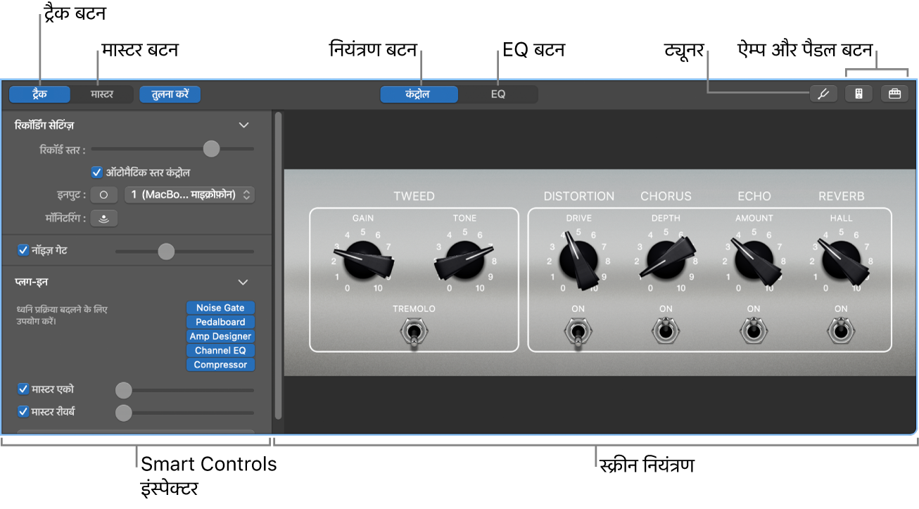 Smart Controls पेन खुलने पर स्क्रीन नियंत्रण और मेनू बार दिखते हैं।