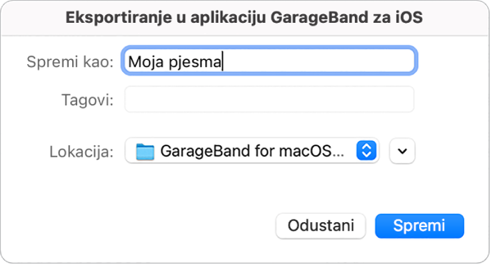 Eksportirajte u GarageBand za iOS.