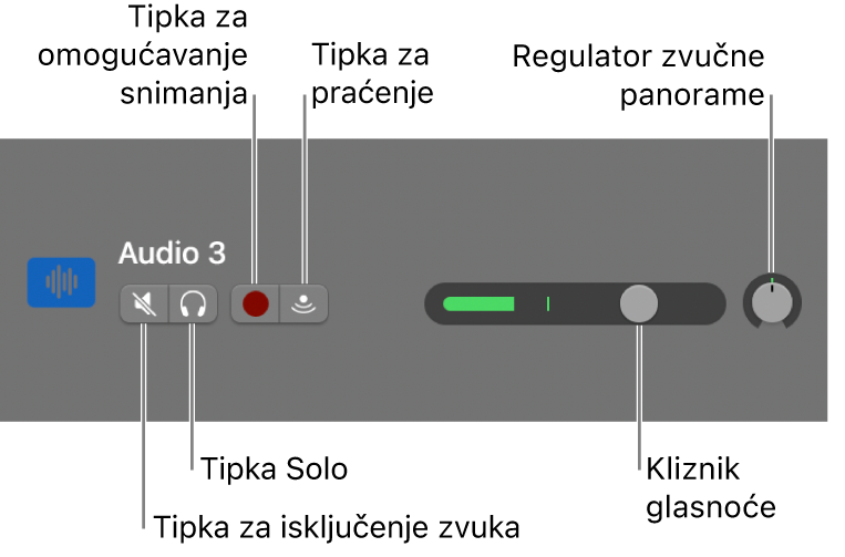 Zaglavlje zapisa, s istaknutim kontrolama.