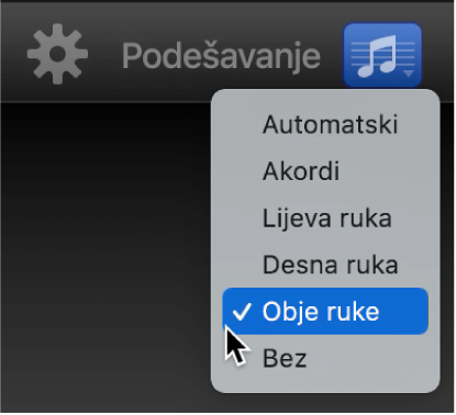 Skočni izbornik za notni zapis.