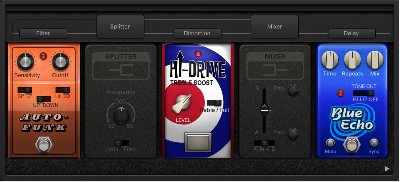 A Pedalboard átirányítási területe.