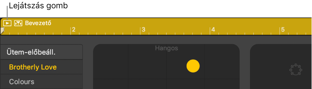 Drummer-terület a Lejátszás gombbal.