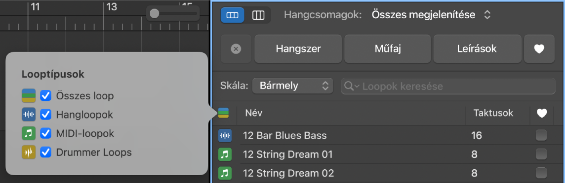 A Looptípusok gomb megjelenítése