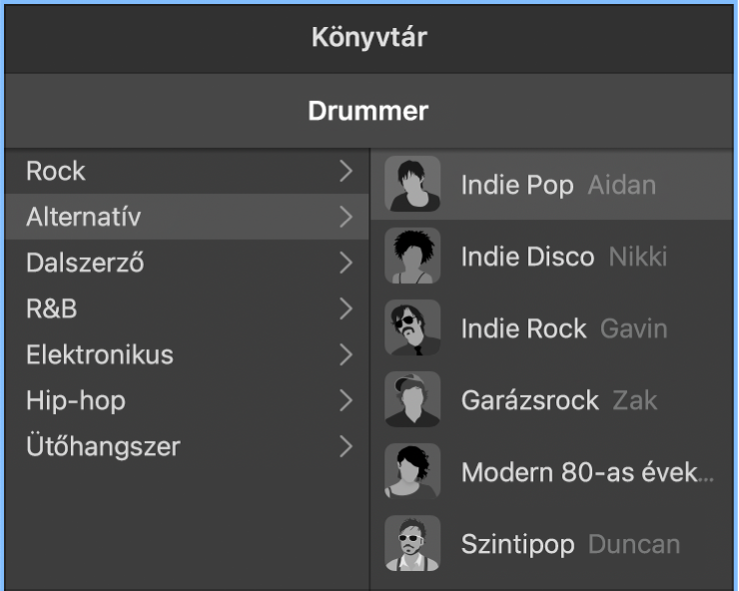 Karakterkártya a Drummer-szerkesztőben.