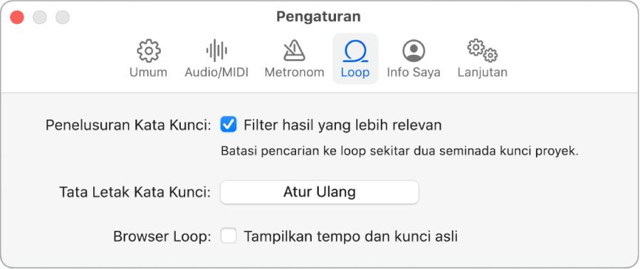 Panel Pengaturan Loop.