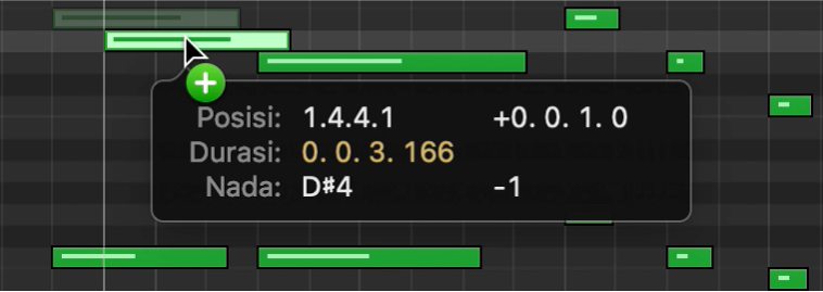 Option-menyeret untuk menyalin not di Editor Rol Piano.
