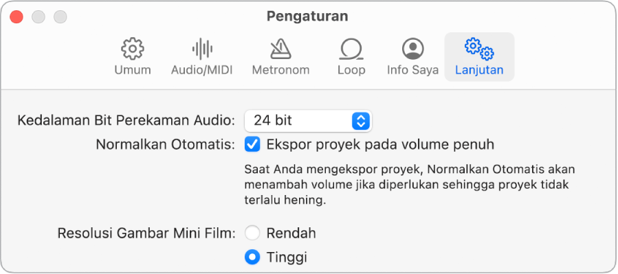 Panel Pengaturan Metronom.