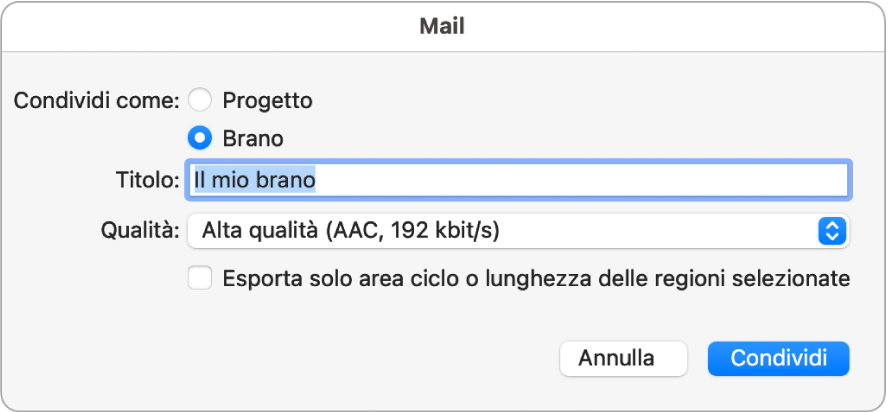 Finestra di dialogo di Mail Drop.