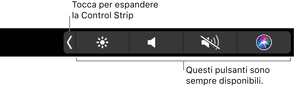 Figura. Control Strip della Touch Bar.