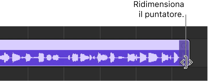 Puntatore di ridimensionamento sul lato destro di una regione.