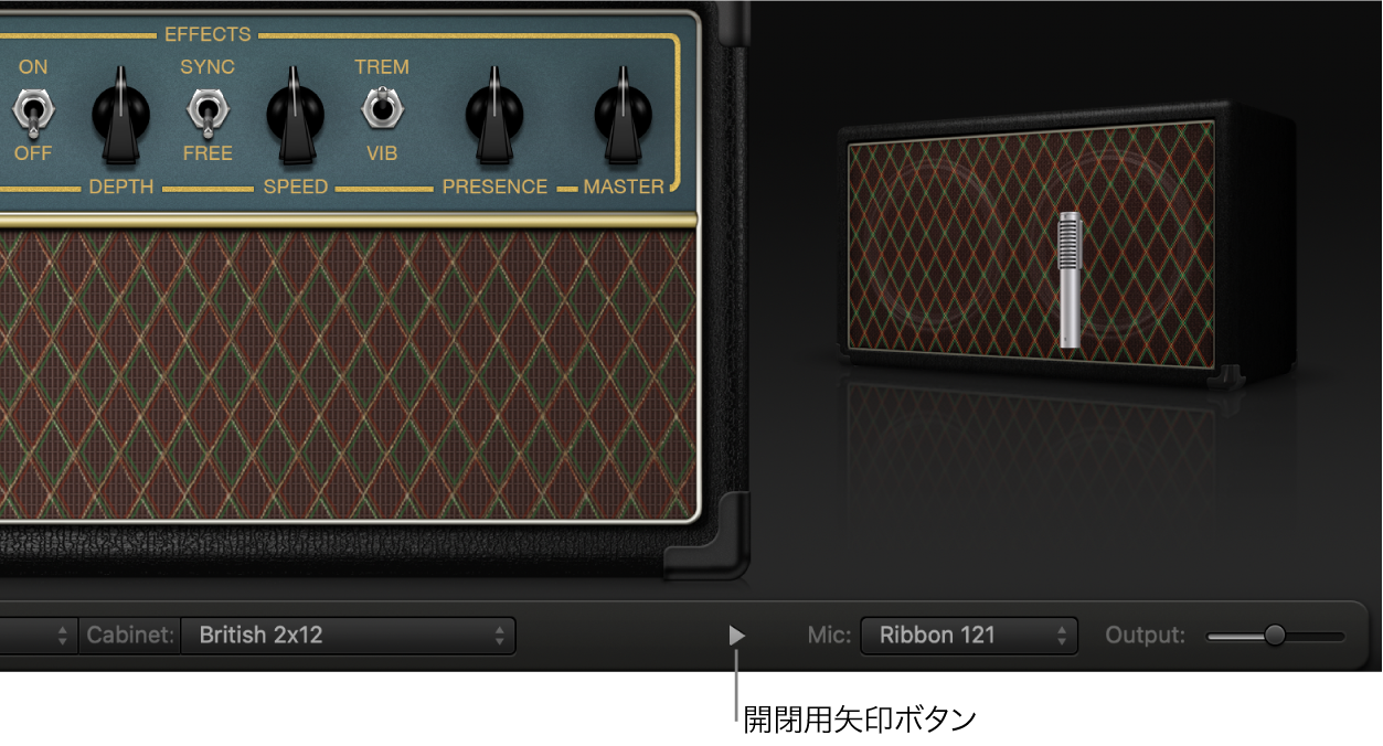 縮小ウインドウに切り替える開閉用矢印ボタン。