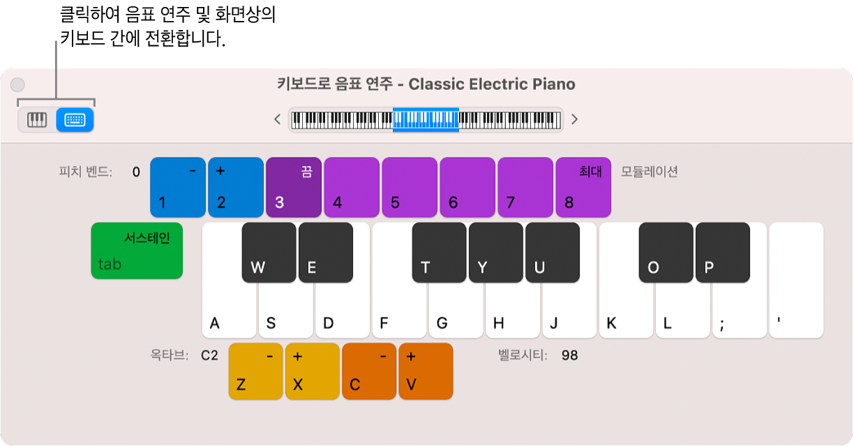키보드로 음표 연주 윈도우.