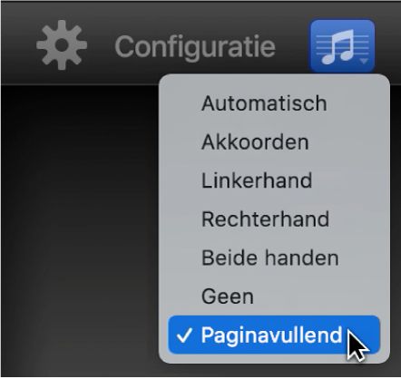 'Paginavullend' kiezen uit het pop‑upmenu voor de notatieweergave.