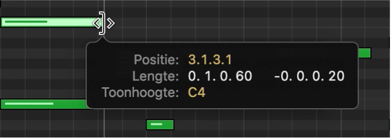 De lengte van een noot wijzigen in de pianorol-editor.