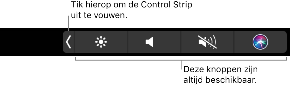 Afbeelding. De Control Strip in de Touch Bar.