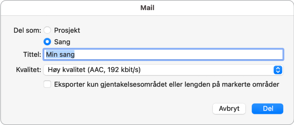 Mail Drop-dialogrute.